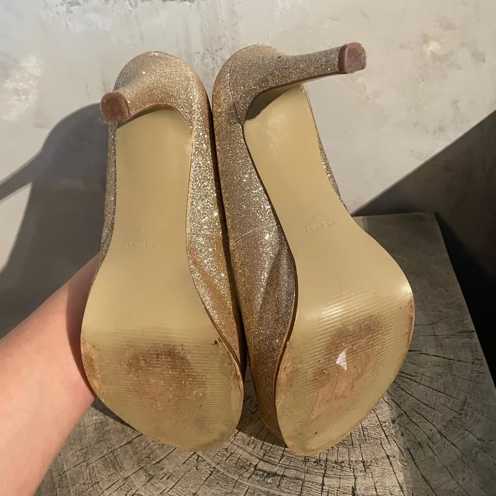Nine West Glittering Gold Peep-Toe Heels